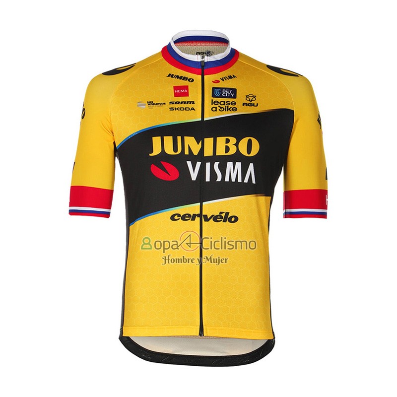 Jumbo Visma Ropa Ciclismo Culotte Corto 2023 Mangas Cortas Negro AMarillo